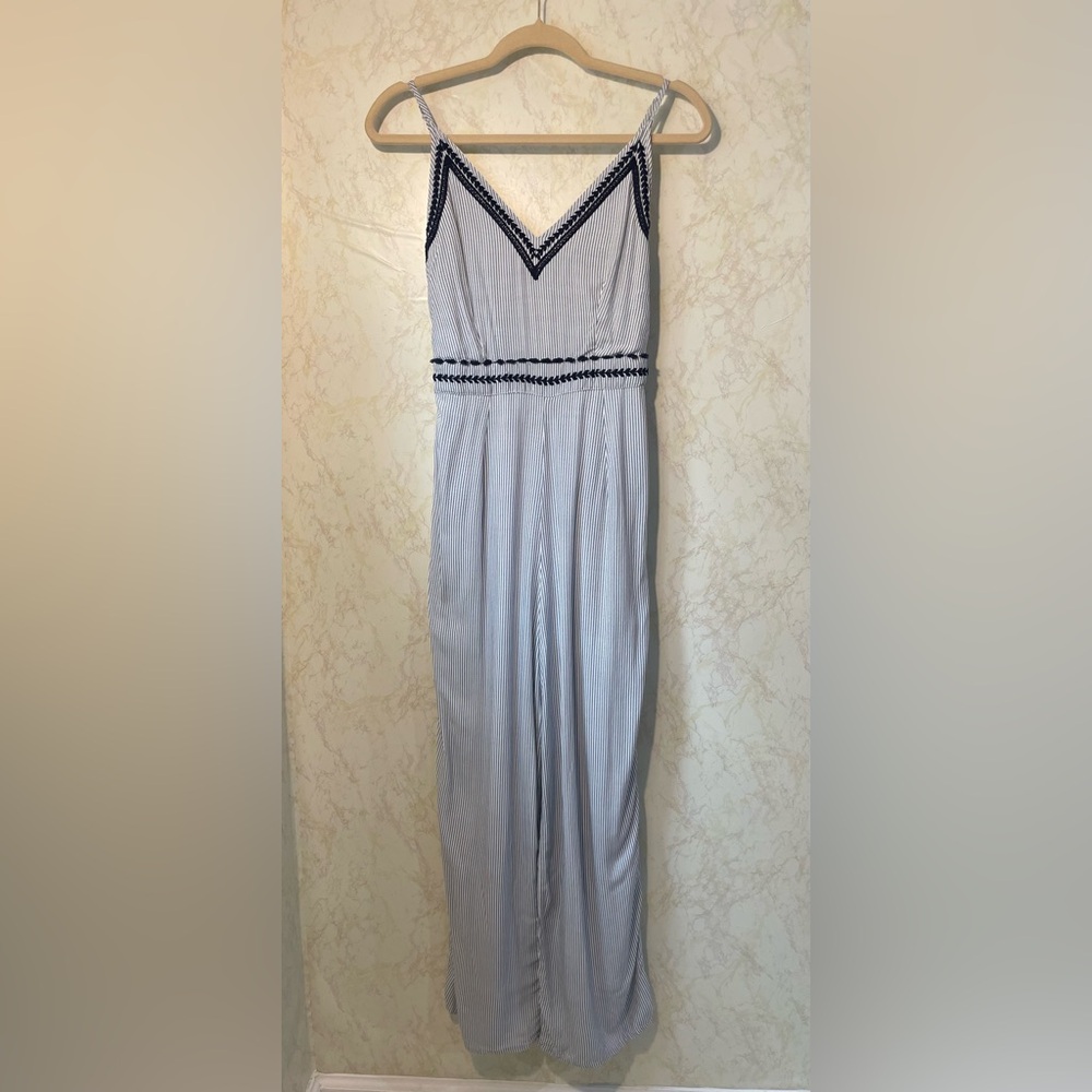 Japna Striped Blue/White Embellished Jumpsuit